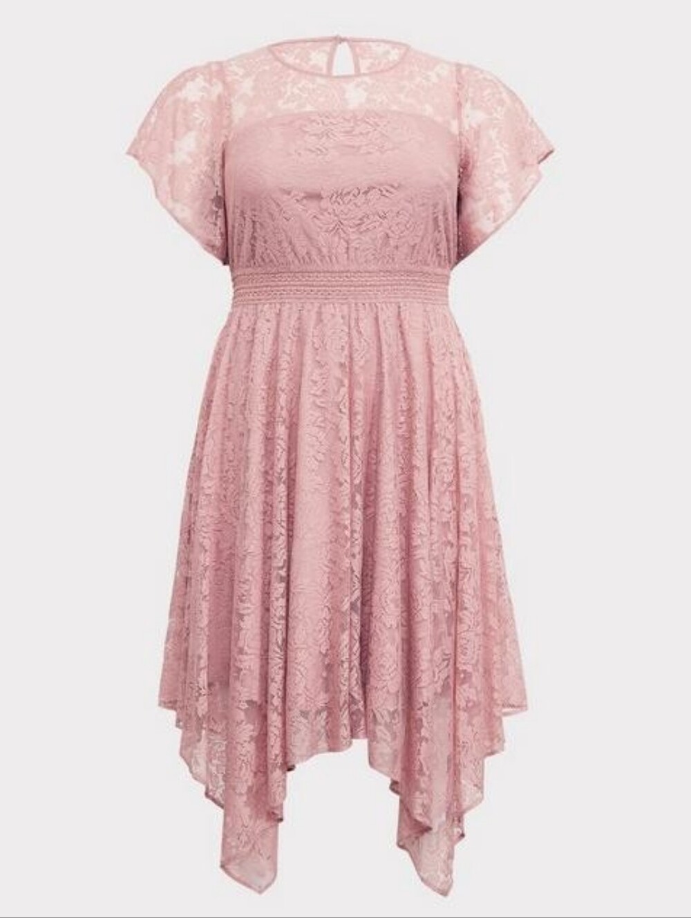 Torrid Midi Lace Blush Pink Handkerchief Fit-and-Flare Midi Dress Womens Size 1X - Picture 4 of 12